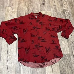 Columbia Mens River Lodge Button Down Shirt Red Black Stag Long Sleeve Pocket XL